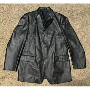 STAFFORD Men’s Genuine Leather Black Blazer Jacket Sport Coat MEDIUM Oversized